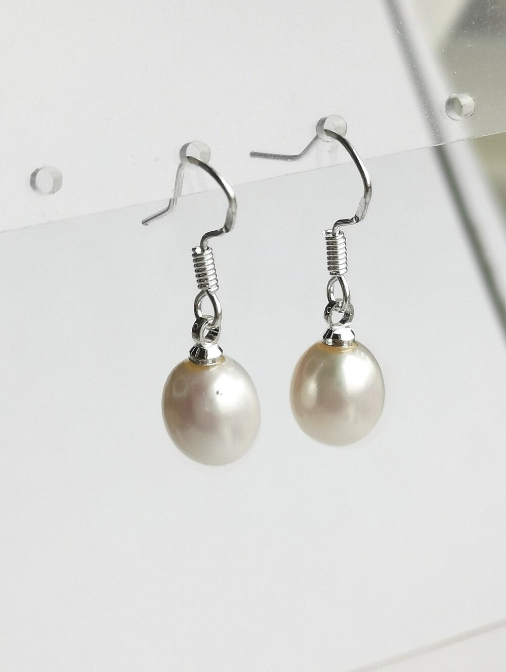 White Freshwater Pearl  dangle drop earrings sterling silver 🆕